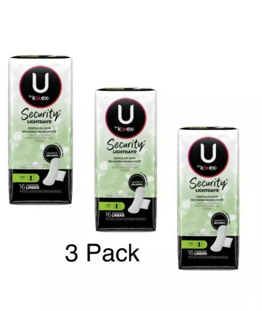 U by Kotex Security Lightdays Wrapped Liners, Long 16 Count (3Packs)