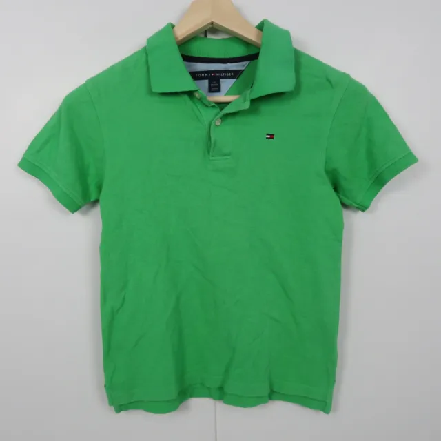 Tommy Hilfiger Kids Boys Polo Shirt Youth Size S Green Logo Collared Rugby