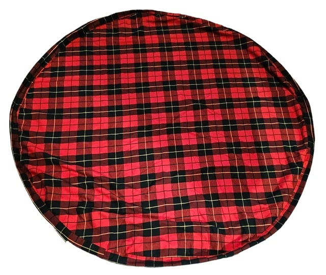 Vintage LL BEAN DOG BED COVER Christmas Red Plaid Flannel LARGE ROUND ZIP COVER