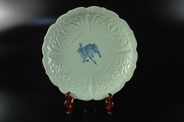 G6626: Japan Old Imari-ware Blue&White Celadon Wreathe-shaped PLATE/dish, auto