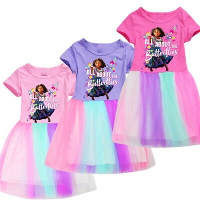 New Encanto Girls Short Sleeve Rainbow Princess Dress Birthday Party Dresses