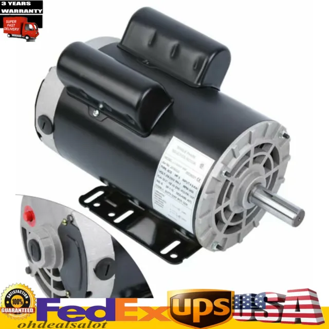 5 HP Air Compressor Duty Electric Motor3450RPM Single Phase 7/8" Shaft Device