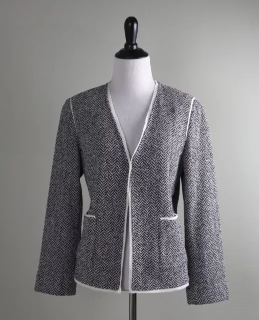 ST. JOHN Collection $1295 Chevron Herringbone Tweed Knit Jacket Top Size 6