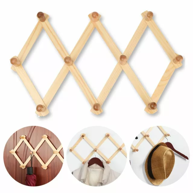 Wooden Wall Hanger Rack Expandable 10 Peg Coat Rack Hat Closet Hook Shelf