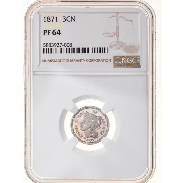 [#970330] Coin, United States, Nickel 3 Cents, 1871, Philadelphia, Proof, NGC, P