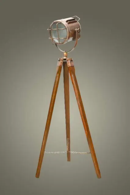 Nautische Stehlampe mit Holzstativ Retro-Stil Kupfer Antik Licht