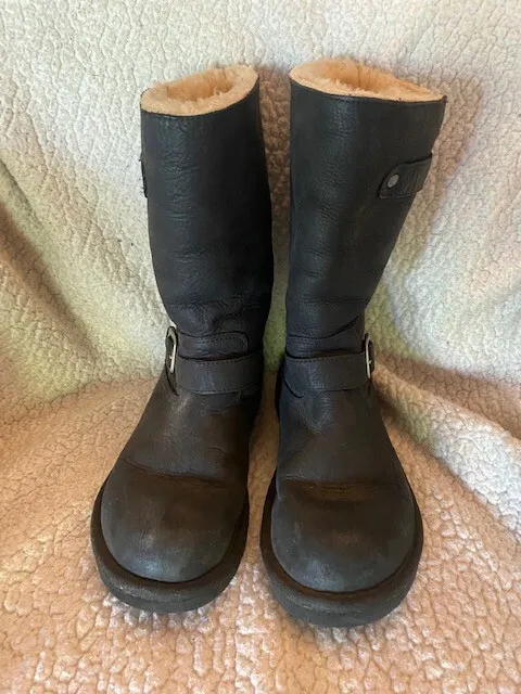 Premium UGG 'Biker Chick' Boots Womens Kensington Leather Sheepskin sz8 **RARE**