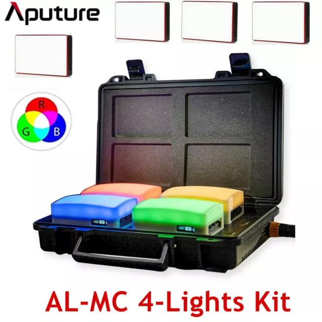 Aputure Amaran AL-MC 4-Light Travel Kit RGBWW Led Video Light +Charging Case Box