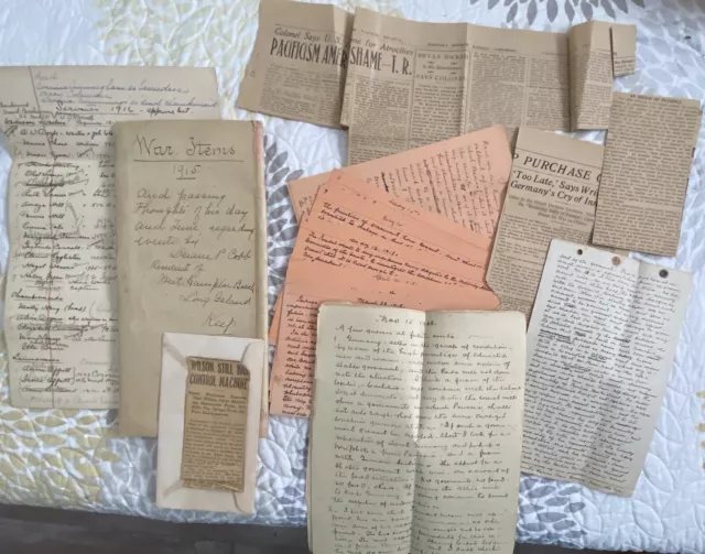 WW1-1916/1918 War-Handwritten Diary/Newspaper Articles/Lusitania/Duane P. Cobb