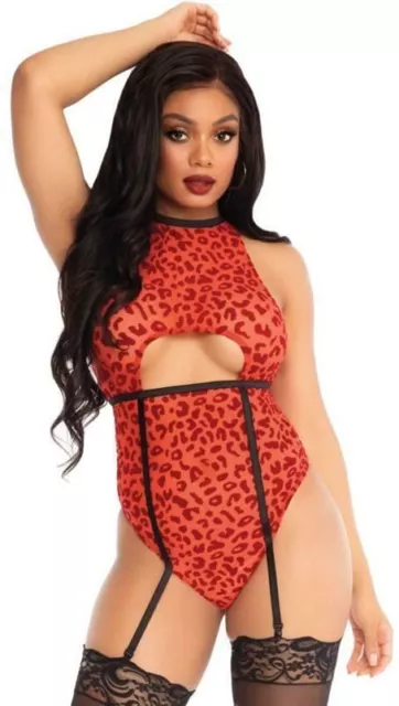 Body intimo sexy perizoma leopardato con giarrettiera donna lingerie bodystockin 3