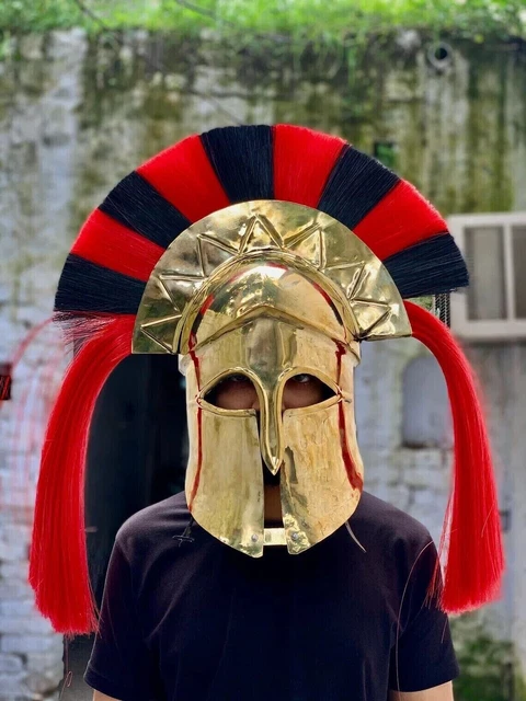 Medieval Full Brass Greek Corinthian Helmet With Two Side Plume Knight Spartan