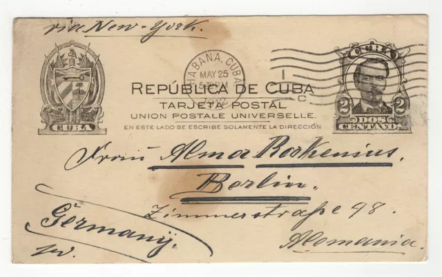 HAVANA COUBA 1912 Postal Card from Habana to Berlin Germany