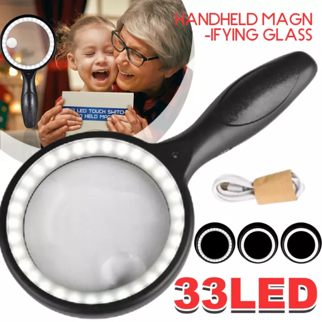 Magnifying Glass with Light 30x 60x Hand Held Magnifiers Seniors Reading 33LEDs