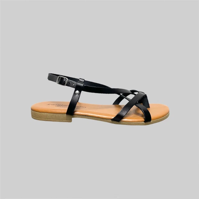 Sandale Infradito Giada 6629 Cuir Noir Et Imprimé Léopard - Neuf Avec Boîte