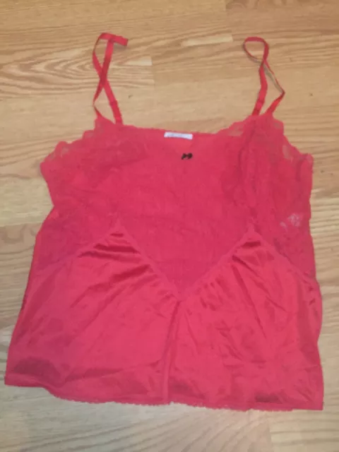 VTG Applause JCPenney Red Nylon Wide Fancy Lace Sexy Camisole Nightie Top sz 34