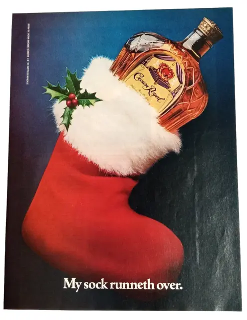 Crown Royal Whiskey Christmas Stocking Mistletoe Magazine Cut Vtg Print Ad 1981