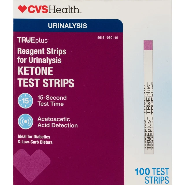 NEW CVS HEALTH True Plus Ketone Test Strips 100 Keto Urinalysis Ketosis