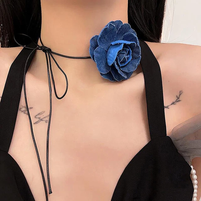 Vintage Blue Jean Multi Layers Flower Chokers Necklaces for Women Casual JewelF7