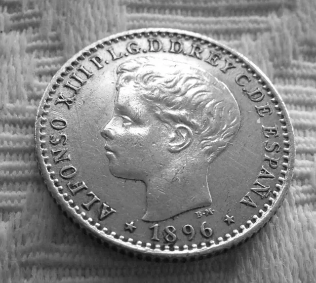 Muy Rara Moneda De 10 Centavos De Peso De Plata-Alfonso Xiii-Puerto Rico 1896