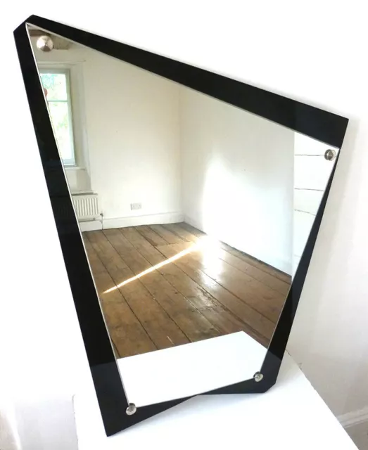 Mid-Century Mirror With Black Glass Border, Large, Asymmetric