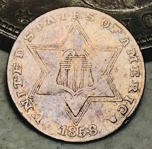 1858 Three Cent Silver Piece Trime 3c Type 2 Ungraded Choice US Coin CC16607 1858 Three Cent Silver Piece Trime 3c Type 2 Ungraded Choice US Coin CC16607