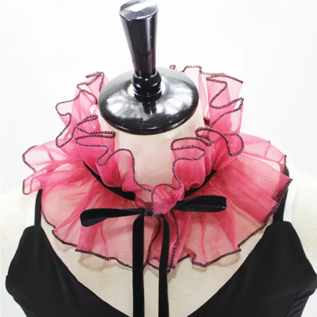 Lady Ruffle Mesh Tulle Fake Collar Lace-up Choker for Costume Shirt Decor Stage