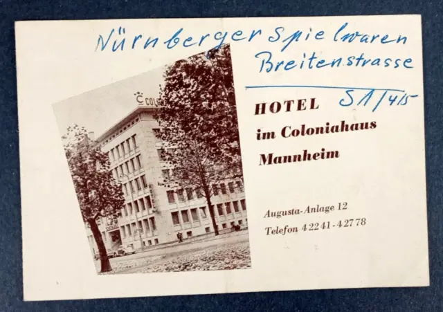 Hotel Coloniahaus Mannheim Advertising Brochure Germany  e2-2