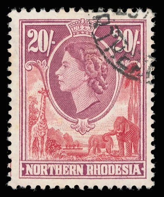 Northern Rhodesia 1953 QEII 20s rose-red & rose-purple VFU. SG 74. Sc 74.