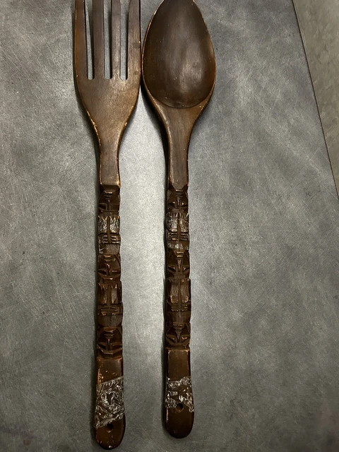 Coffret Couteau Et Fourchette En Bois Sculpté Vintage, Inde, Années 1920-1949