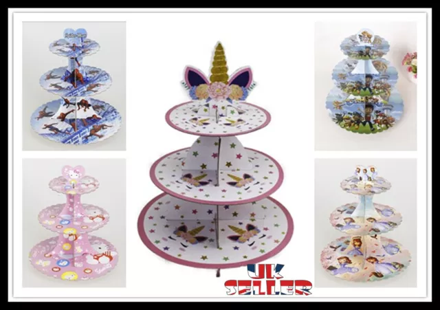 NEW 3 Tier Kids Party Cupcake Stand Muffin Holder Cardboard Cake Rack Princess