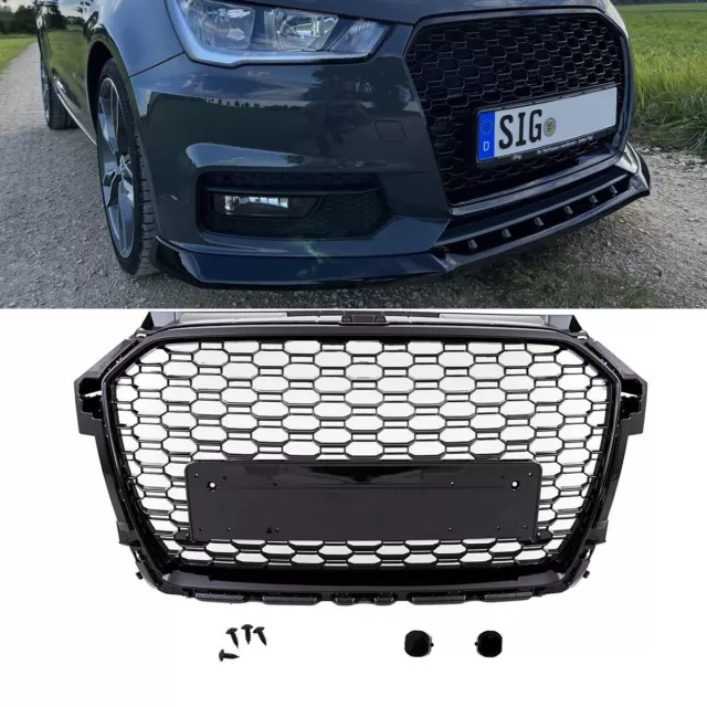 Kühlergrill Waben Grill Schwarz hochglanz passt für Audi A1 8X Facelift 2015