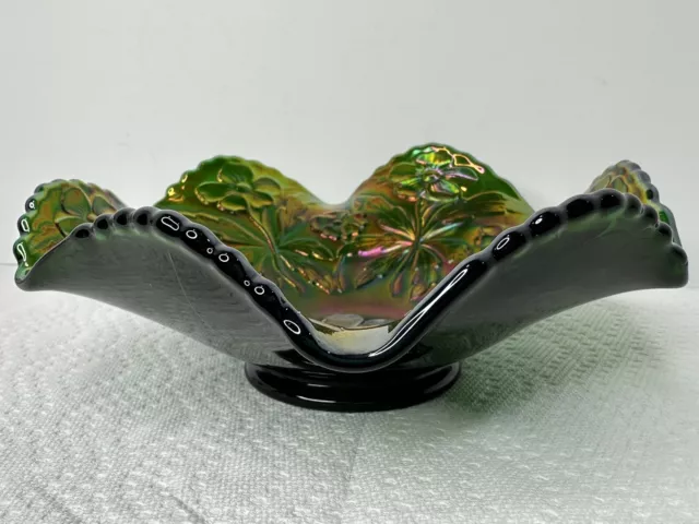 Fenton Daisy Bowl Art Glass Green Bronze Iridescent Ruffled Edge Made In USA