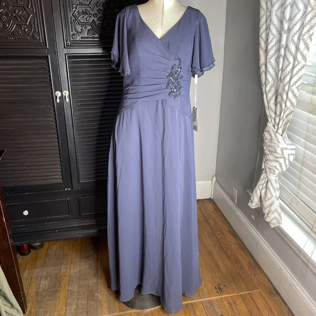 JJS HOUSE A-LINE V-Neck Floor-Length Chiffon Dress Beaded Pleated ...