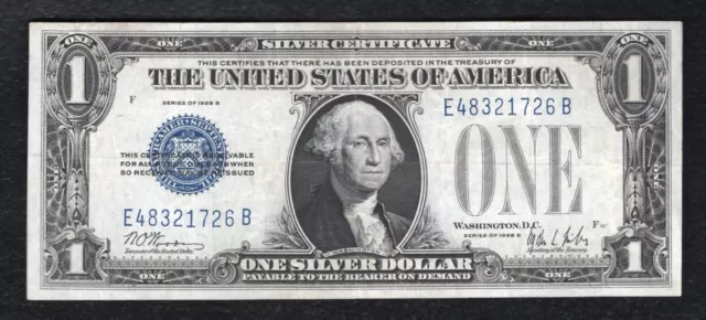 Fr. 1602 1928-B $1 One Dollar “Funnyback” Silver Certificate Very Fine+