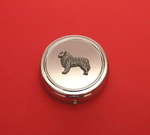 Australian Shepherd Dog design Round Chrome Mint / Pill Box Aussie Dog Mum Gift