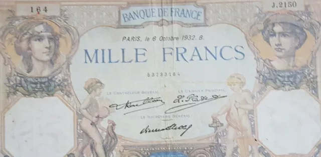 Grand Billet     De Mille Francs 1932 Cerex Et Mercure  France 2