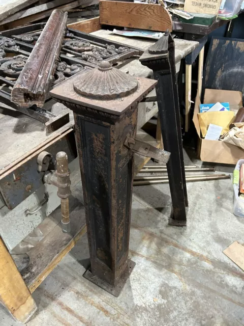 Antique Railing Cast Iron Newel Posts, Frame, Panels Architectural Salvage