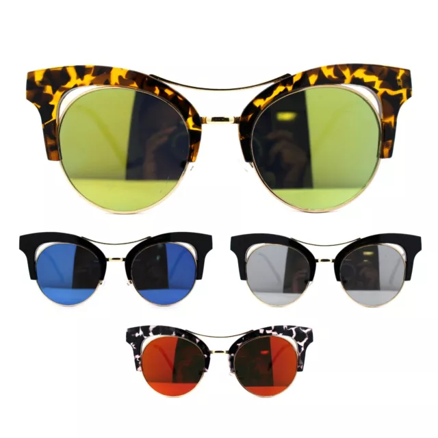 Luxury Womens Cat Eye Half Horn Rim Color Mirror Sunglasses
