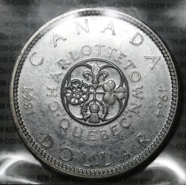ICCS PL65 dot Canada 1864-1964 $1 silver dollar brilliant uncirculated
