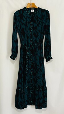 CAbi Women's Size Medium Autumn Dress Green Floral Button Down NO SLIP #4017