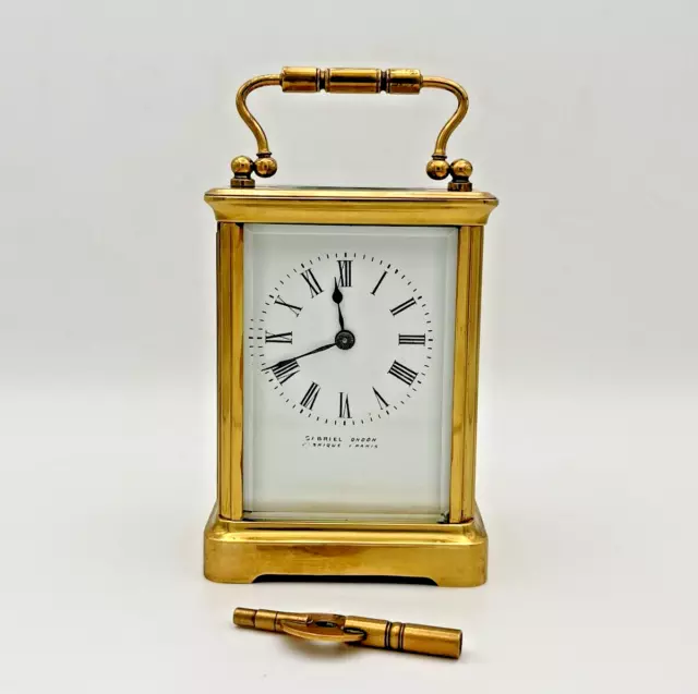 Antique Genuine French "Corniche" Brass Carriage Clock - Working With Key