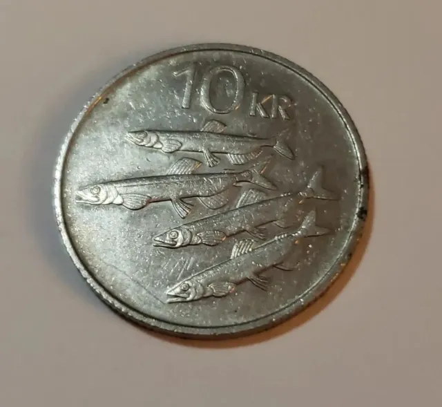 1987 Iceland Icelandic 10 Kronur Capelins Fish Coin