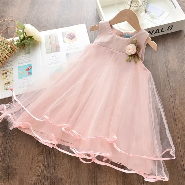 Toddler Kids Baby Girls Sleeveless Flowers Party Princess Tulle A-Line Dress