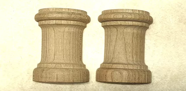 2 Wooden Columns, Bases Clock Furniture Parts Hardwood  1.87" w x 2.36" t