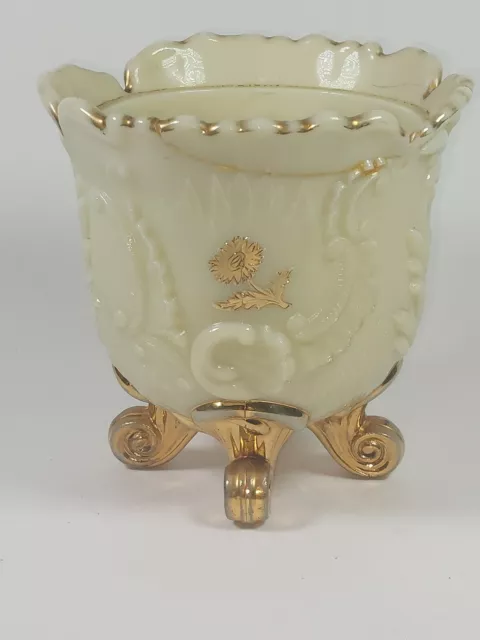 Antique Northwood Vaseline Custard Glass Louis XV Sugar Footed 1898 Gold Trim