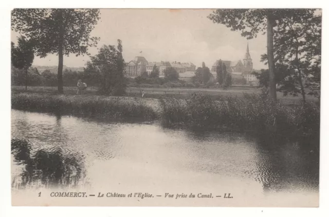 CPA 55 - COMMERCY : LE CHÂTEAU et L'ÉGLISE - VUE PRISE DU CANAL (MEUSE) ÉCRITE