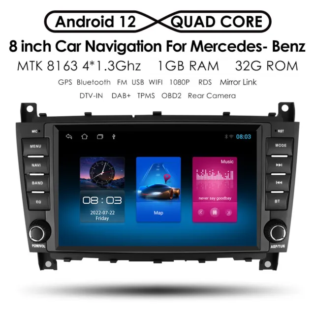For Mercedes-Benz C Class W203 W209 GPS Car Radio CarPlay Stereo Android 11 BT 3