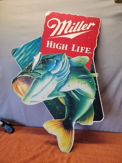 G•Large Cardboard Miller High Life Bass With Lure In Mouth, 2-Sided
