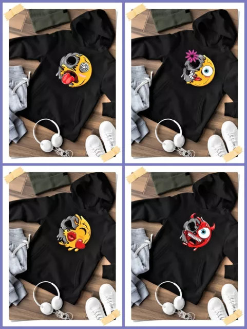 Kids Plain Hoodie Girls Boys Childrens Hooded Sweatshirt Emoji