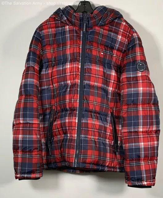 Tommy Hilfiger Men's Multicolor Plaid Hooded Long Sleeve Puffer Jacket Size L